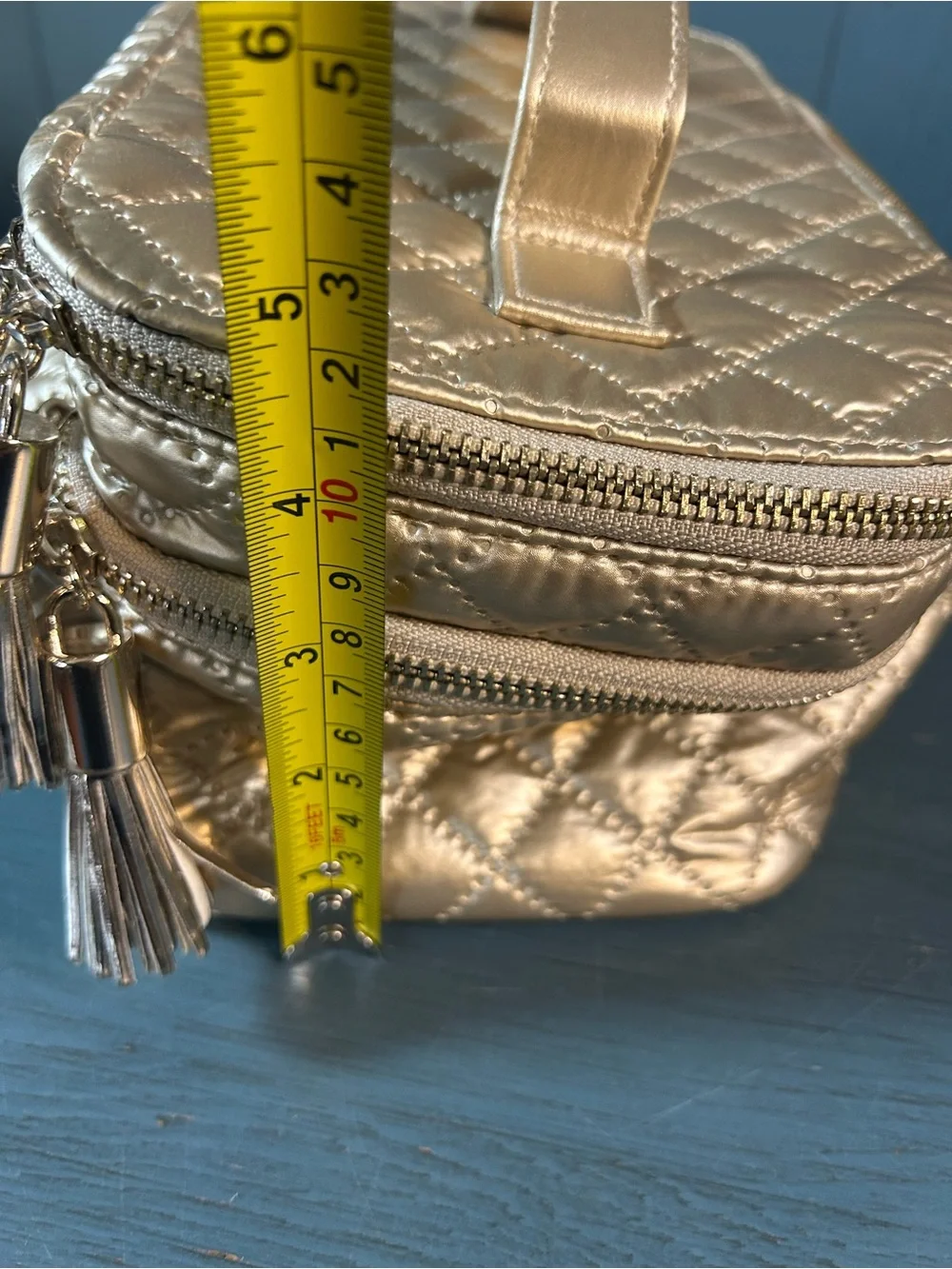 Tartan + Twine Quilted Metallic Cosmetic Train Case - Gold | Double Zipper